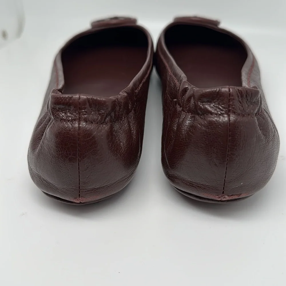 Tory Burch Minnie Travel Leather Plum Burgundy Ballet Flats Slip on Size 7 - NEW